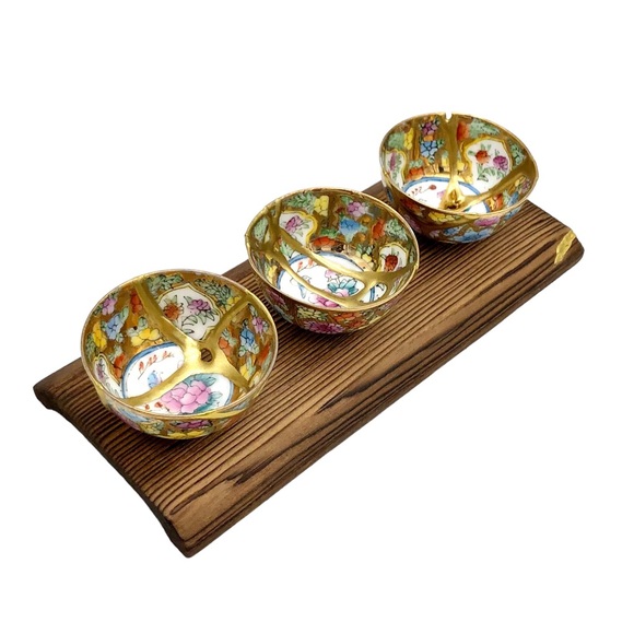 Kintsugi Cups Chinese Eggshell Mini Floral Gold Crack Art Personal Growth Gift - Picture 8 of 14